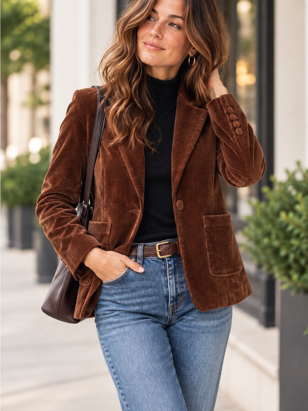 Dear John Brown Corduroy Blazer Jacket Patch Pockets  size small